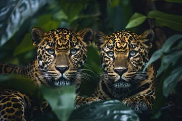 Crédence de cuisine en verre imprimé Léopard two leopards in the jungle