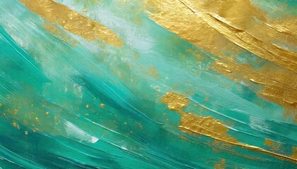 abstract turquoise green gold painted oil acrylic painting on canvas art background wallpaper texture illustration