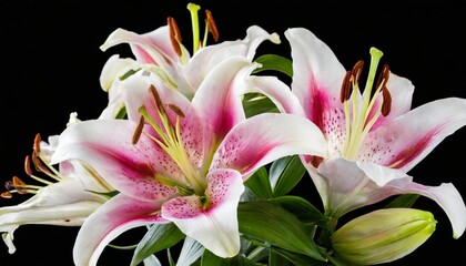 white and pink lily flower bouquet isolated on transparent background
