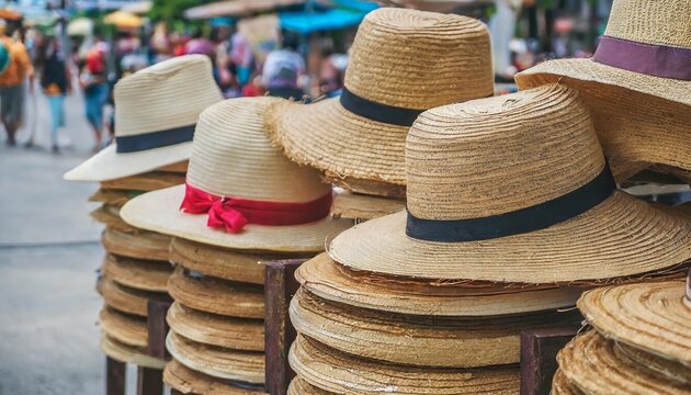 panama hats were sold on pedestal boards at pedestrian street in phuket thailand