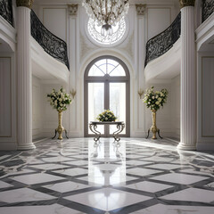 Luxury classic interior of a room with marble floor. 3d render
