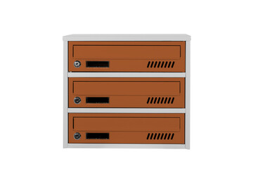 Red mailboxes on the white background isolated. Mail box for entrance of apartment house. Metal mailbox