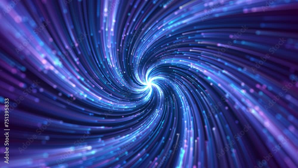 Wall mural twisted lines converging into center while rotating. blue particle light stripe rotating convergence