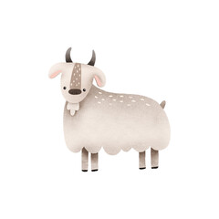 Cartoon goat. Rural artiodactyl animals from the farm. Cute hand drawn baby illustration on isolated background