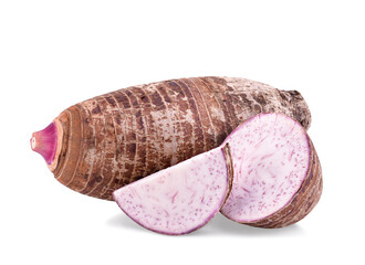 Taro, sliced of taro isolated on white background