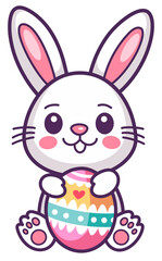 Cute easter bunny with easter egg. Cartoon character illustration