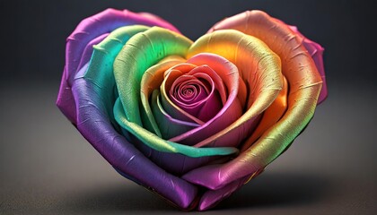 close up of rainbow rose heart