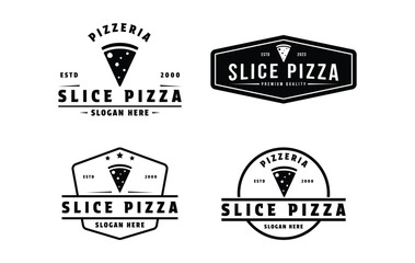 Set of slice pizza logo design vintage retro stamp label	and badge