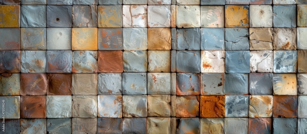 Poster this close-up showcases a wall constructed entirely of metal tiles, creating a modern and industrial