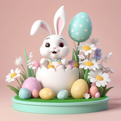 photo of a easter bunny with easter eggs background