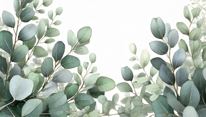 herbal eucalyptus leaves frame isolated on a white transparent background png greenery wedding simple minimalist invitation watercolor style card - obrazy, fototapety, plakaty