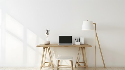 Minimalist Home Office Setup with Desk and Lamp