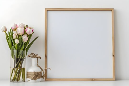 Minimalist Picture Frame with Fresh Flowers, To provide a high-quality and versatile stock photo that showcases the beauty and elegance of