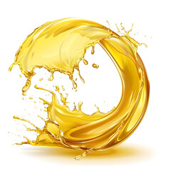 Fototapeta premium Yellow beer, oil or juice splash. Realistic liquid beverage swirl isolated on white background