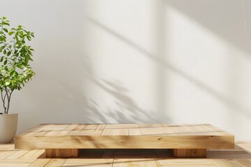 Wooden Coffee Table in Natural Light Style Study of Sunrays and Shadows