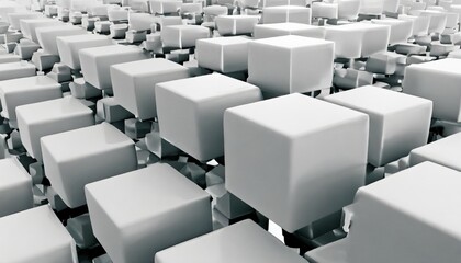 3d rendered background texture of white round edged cubes at significantly different heights