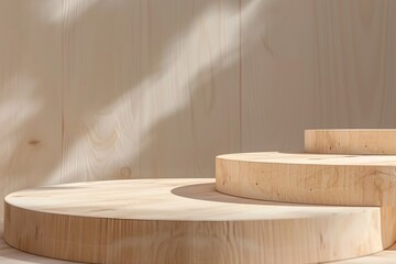 Wooden Steps in Circular Design with Sunlight, To provide a unique and visually appealing stock photo of wooden steps in a circular design,