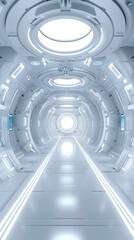 Obraz premium Futuristic Space Station Corridor and Spaceship Train Tunnel, To provide a visually striking, modern, and futuristic image of a space station
