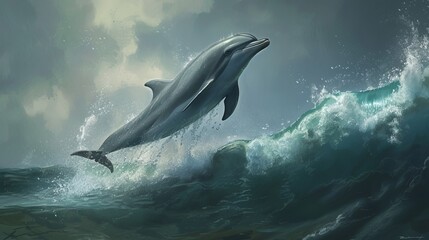 Fototapeta premium Beautiful close portrait of dolphins swimming in clear water in the ocean or sea 