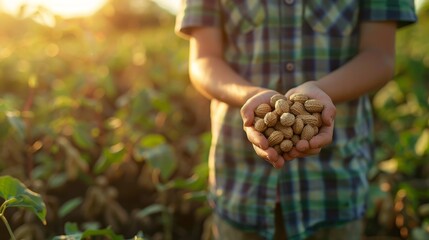 person holding groundnuts. - obrazy, fototapety, plakaty