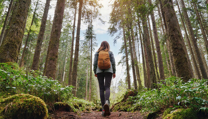woman in the forest hiking