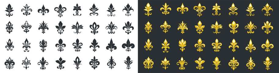 Set of Fleurs-de-lis icons. Vector illustration. - obrazy, fototapety, plakaty