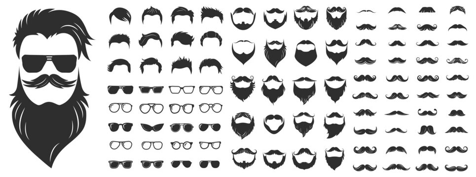Set of hipster mustache icon. Different mustache collection. Vector illustration