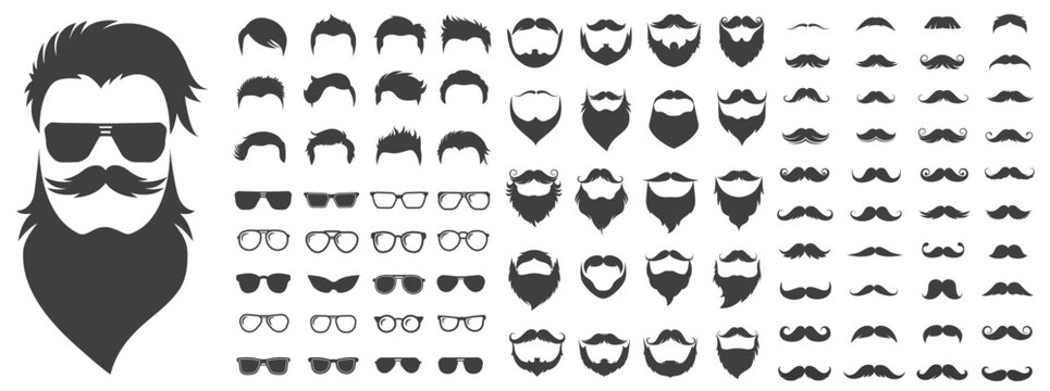 Set of hipster mustache icon. Different mustache collection. Vector illustration