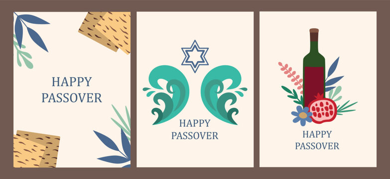 Passover holiday concept, greeting cards set. Vector illustration for your design.