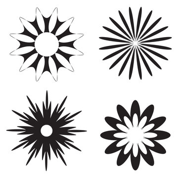 Black Daisy Chamomile silhouette icon set. Camomile big set. Cute round flower plant collection. Love card symbol. Simple different shape. Growing concept. Flat design. Isolated. White background. 
