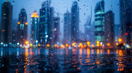 Rainy Evening in the City: Lights and Reflections. Generative ai