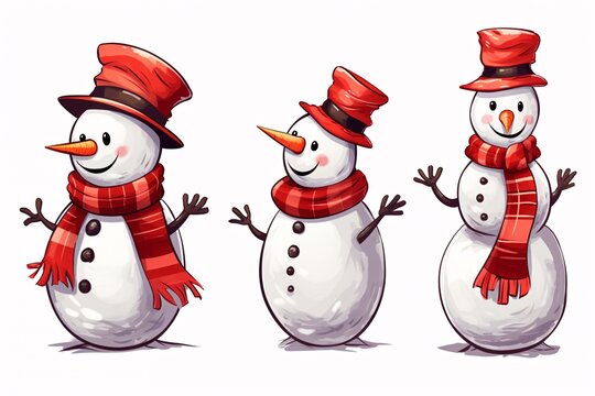 a snowman with red scarf and hat