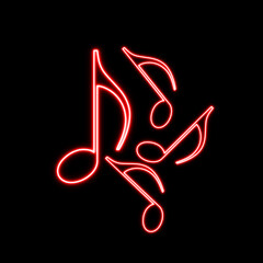 Neon glowing Music notes icon set, Music notes symbol on the black background