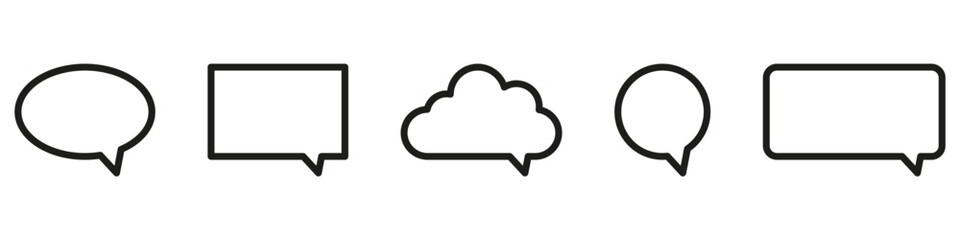 Set of speak bubble text, chatting box, message box outline cartoon vector illustration design.