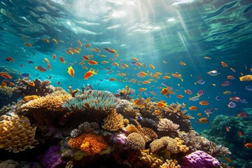 Fototapeta na wymiar Underwater scene with coral and fish