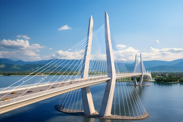 Breathtaking View of Majestic Bridge against Sky and Water Backdrop: A Testament to Human Ingenuity in Architecture and Engineering