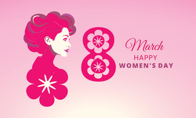 8 March Happy Womens Day Greeting Card Vector Illustration.