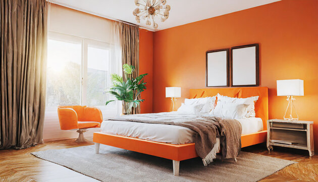 3d render of orange bedroom
