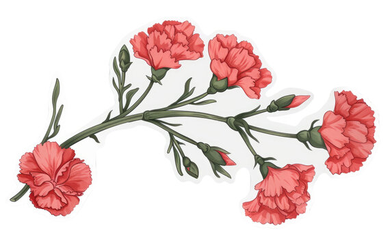 Sticker featuring a carnation branch isolated on transparent Background