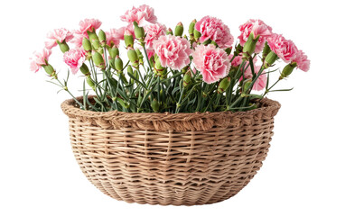 Scalloped Rattan Pot with Carnation Accent isolated on transparent Background