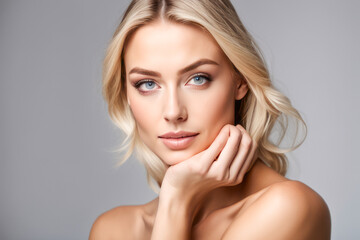 portrait of a woman touching face healthy skin concept cosmetic