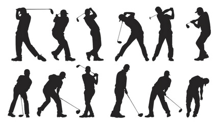 Fototapeta premium Silhouettes of Golfers in Various Poses