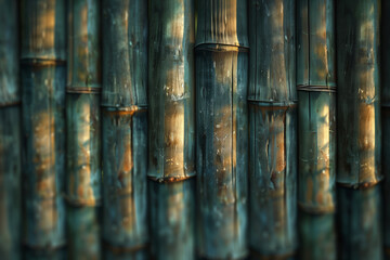 A backdrop of old bamboo stacked into a sunbathing fence - obrazy, fototapety, plakaty