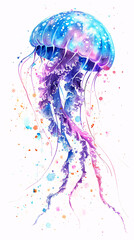 Hand-painted multicolored jellyfish illustration
