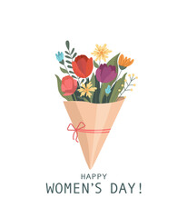 Flower bouquet. Happy women day card. Vector flat style cartoon illustration
