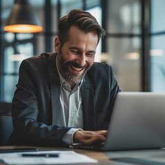 businessman working on laptop in cafe