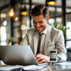 businessman using tablet computer in cafe