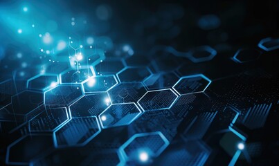 Obraz premium Hexagon Abstract Technology Background in Dark and Blue Hues with Glowing. Colorful and Glowing Blue Effect