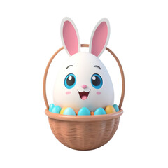 a 3d easter basket with eggs and bunny on isolated transparent background png, generated with AI