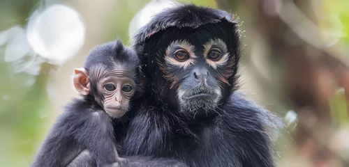 Foto auf Alu-Dibond Spider monkey mother and her infant sharing a tender moment in the forest. © Jan